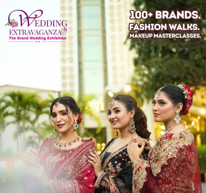 Three women in bridal wear and jewellery at Wedding Extravaganza